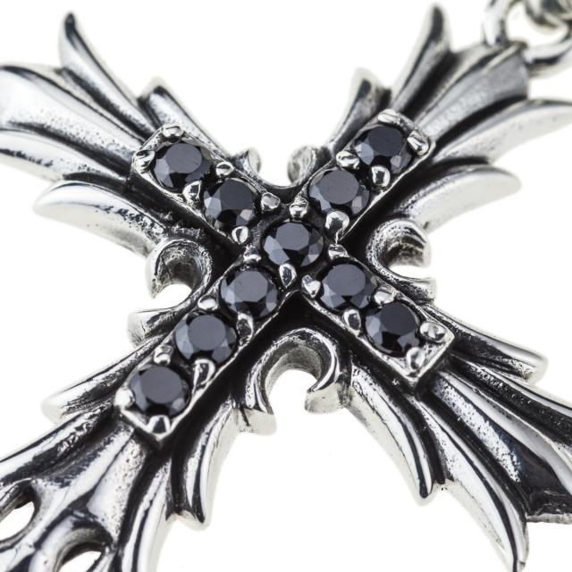 石輝 クロス シルバー925 ネックレス オニキス メンズ 十字架 袋