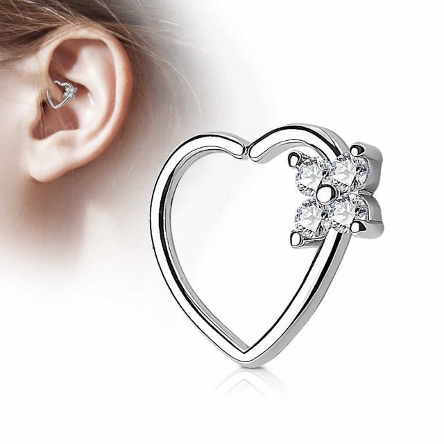 16G リング型 ボディピアス ] CZフラワー ハートシームレスリング 花