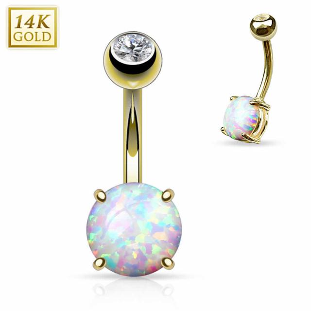 14金イエローゴールド オパールへそピアス 14G 14Ga 14ゲージ 揺れない 天然石 臍ピアス ヘソピアス ボディピアス 大人 本物の金 K14 イエローゴールド 高級 プレゼント ギフト レディース メンズ バナナバーベル クリスタル ジルコニア 記念日 誕生日 14K プレーン シンプル