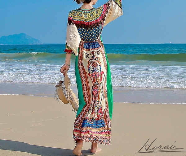 即納あり 大人気 ワンピース 7分袖 マキシ丈 ｖネック 民族衣装 エスニック ワンピース 個性派 衣装 舞台 リゾート レディース タイ ビーの通販はau Pay マーケット 韓国プチプラファッション Horai ホーライ