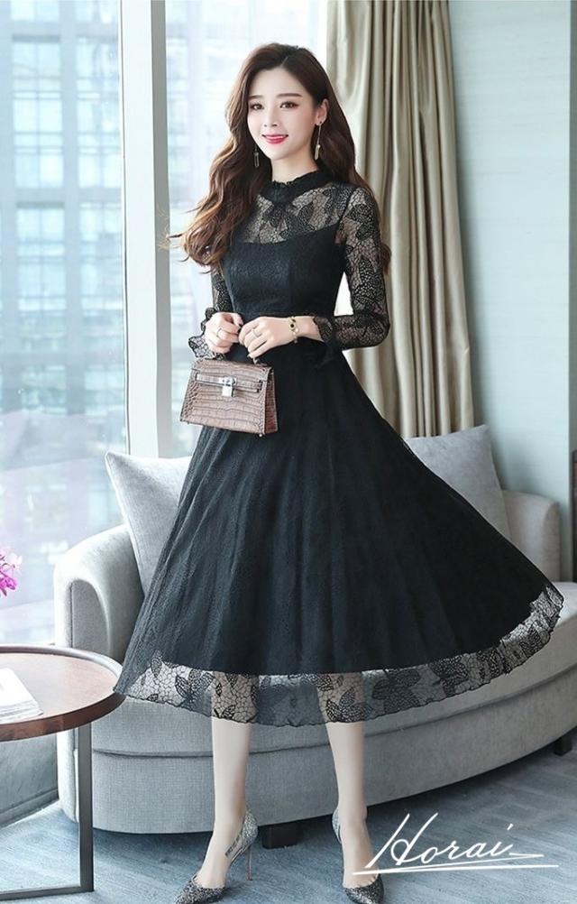 ボトルネック フレア袖 レース袖 リーフレース 首元フリル ラッフル パーティードレス 総レース フレアワンピース 大きい 結婚式 同窓会 の通販はau Pay マーケット パーティードレス専門店 Horai ホーライ