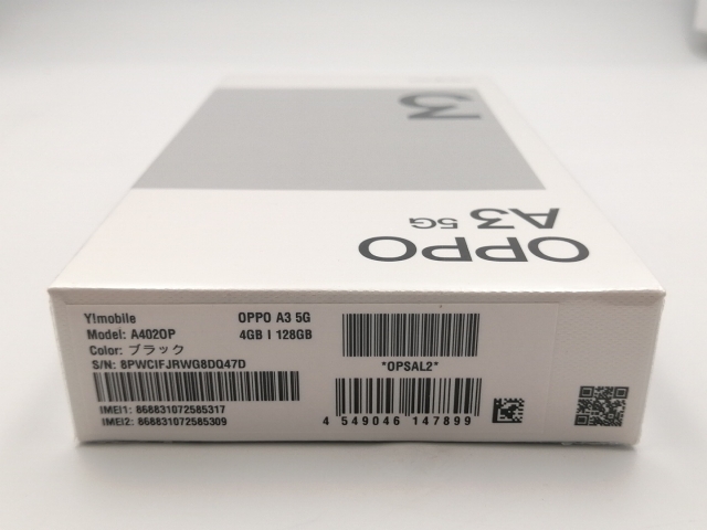 【未使用】Oppo ymobile 【SIMフリー】 OPPO A3 5G 4GB 128GB ブラック【ECセンター】保証期間３ヶ月_2