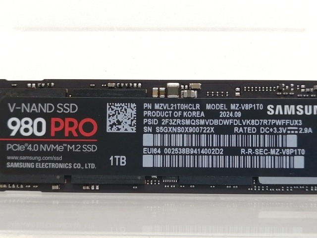 【中古】SAMSUNG 980 Pro (MZ-V8P1T0B/IT) 1TB/M.2 2280(PCIe4.0 NVME)/TLC【大阪本店】保証期間１週間_2