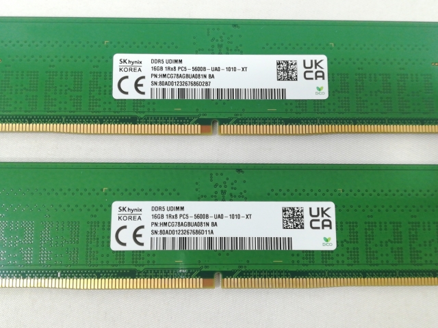中古】DDR5 16GB 2枚組（合計32GB） DDR5-5600(PC5-44800