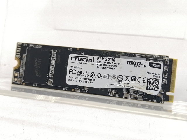 【中古】Crucial P1(CT1000P1SSD8JP) 1TB/M.2 2280(PCIe3.0 NVMe)/QLC【大阪本店】保証期間１週間