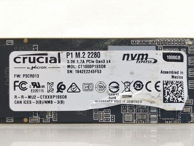 【中古】Crucial P1(CT1000P1SSD8JP) 1TB/M.2 2280(PCIe3.0 NVMe)/QLC【大阪本店】保証期間１週間_2