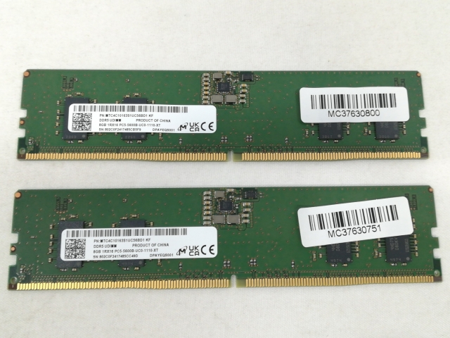 【中古】DDR5 8GB 2枚組（合計16GB） DDR5-5600(PC5-44800)【デスクトップPC用】【大阪本店】保証期間１週間