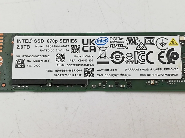 中古】各社 2TB SSD (M.2 2280/PCIe3.0 NVMe)【大宮東口】保証期間1