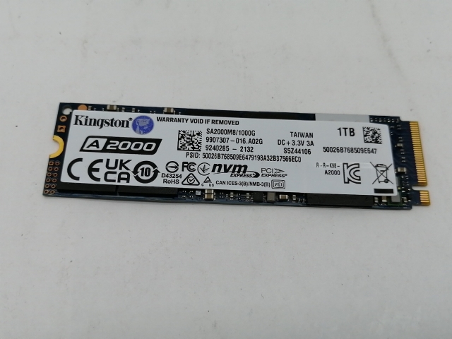 【中古】Kingston A2000 SA2000M8/1000G 1TB/M.2 2280(PCIe3.0 NVMe)【新宿東口】保証期間１週間