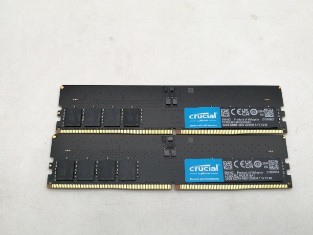 【中古】DDR5 32GB 2枚組（合計64GB） DDR5-4800(PC5-38400)【デスクトップPC用】【仙台イービーンズ】保証期間１週間