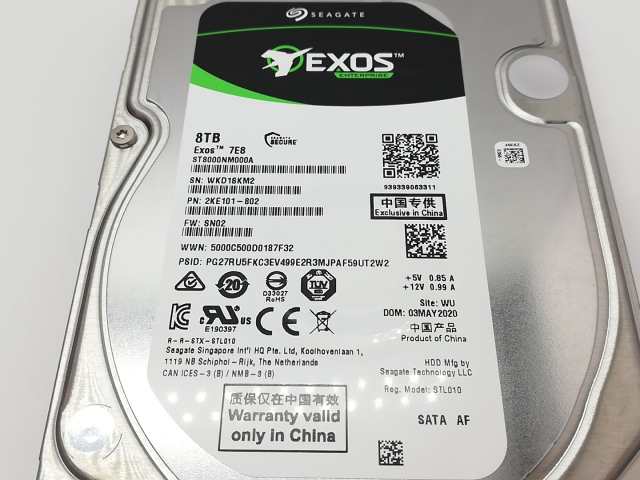 【中古】Seagate ST8000NM000A 8TB/7200rpm/256MB/6Gbps【立川フロム中武】保証期間１週間の通販は
