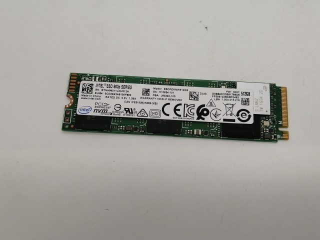 【中古】Intel SSD 660p SSDPEKNW512G8XT 512GB/M.2 2280(PCIe3.0 NVMe)/QLC【大須アメ横】保証期間１週間