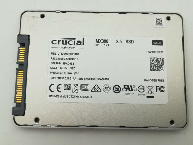 【中古】Crucial MX300 CT525MX300SSD1 525GB/6GbpsSATA/3DTLC/2016【千葉】保証期間１週間
