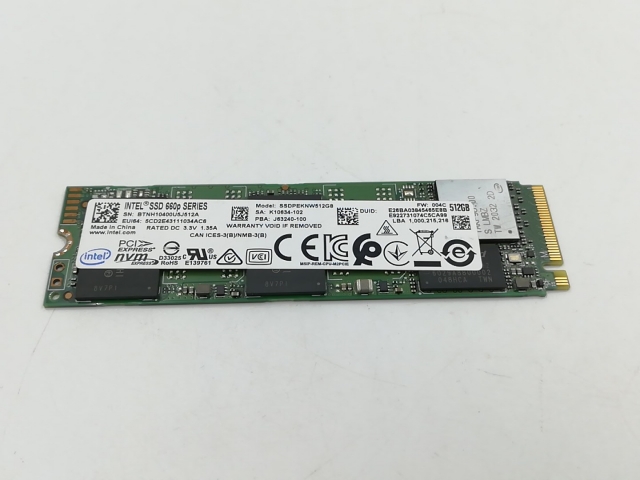 【中古】Intel SSD 660p SSDPEKNW512G8 512GB/M.2 2280(PCIe3.0 NVMe)/QLC【千葉】保証期間１週間