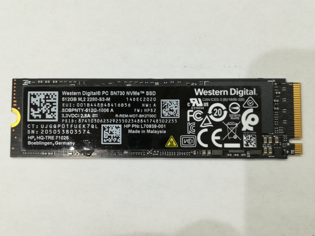 【中古】各社 512GB SSD (M.2 2280/PCIe3.0 NVMe)【日本橋3】保証期間１週間
