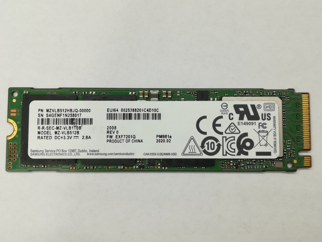 【中古】各社 512GB SSD (M.2 2280/PCIe3.0 NVMe)【日本橋3】保証期間１週間