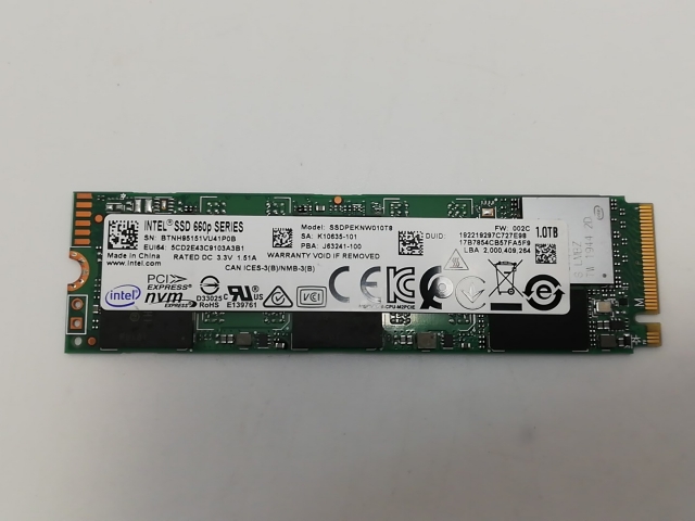 【中古】Intel SSD 660p SSDPEKNW010T8X1 1TB/M.2 2280(PCIe3.0 NVMe)/QLC【戸塚】保証期間１週間