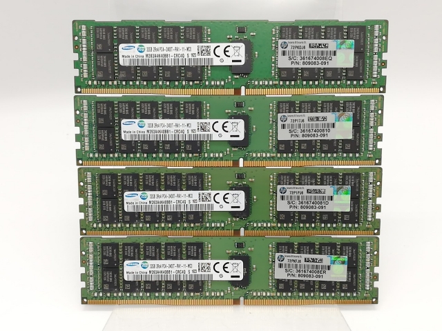 【中古】DDR4 32GB 4本セット 計128GB PC4-19200(DDR4-2400) Registered/ECC【サーバー用】【秋葉2号】保証期間１週間