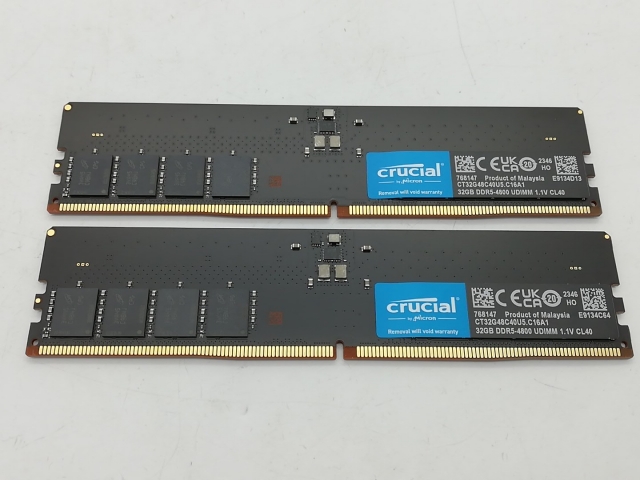 【中古】DDR5 32GB 2枚組（合計64GB） DDR5-4800(PC5-38400)【デスクトップPC用】【秋葉2号】保証期間１週間