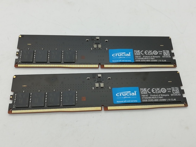 【中古】DDR5 32GB 2枚組（合計64GB） DDR5-4800(PC5-38400)【デスクトップPC用】【秋葉2号】保証期間１週間