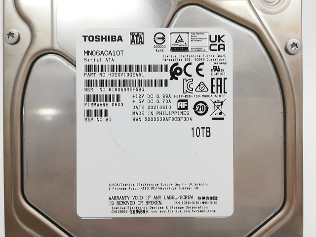 【中古】TOSHIBA MN06ACA10T 10TB/7200rpm/256MB/6Gbps【秋葉2号】保証期間１週間 詳細画像 3