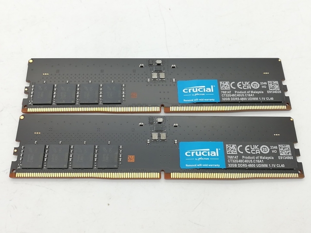 【中古】DDR5 32GB 2枚組（合計64GB） DDR5-4800(PC5-38400)【デスクトップPC用】【秋葉2号】保証期間１週間