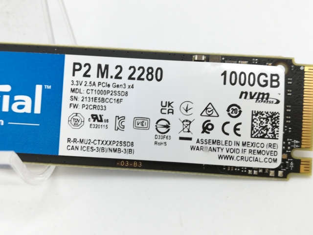 【中古】Crucial P2(CT1000P2SSD8JP) 1TB/M.2 2280(PCIe3.0 NVMe)/QLC【京都】保証期間１週間_2