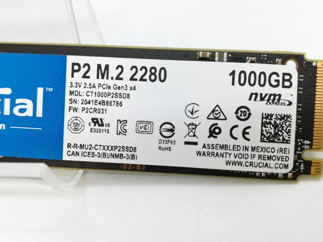 【中古】Crucial P2(CT1000P2SSD8JP) 1TB/M.2 2280(PCIe3.0 NVMe)/QLC【京都】保証期間１週間_2