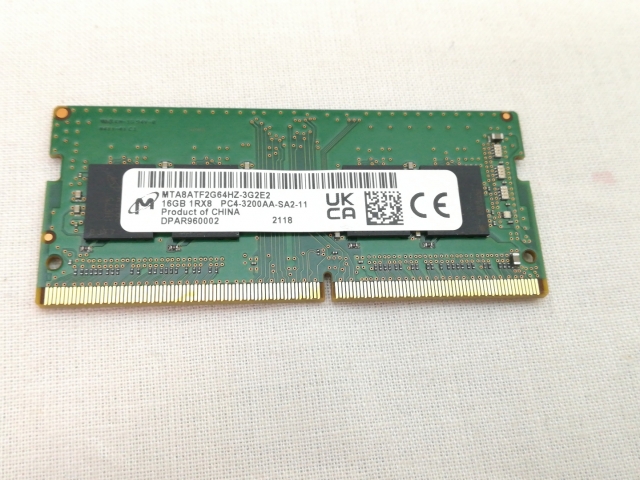 【中古】260PIN 16GB DDR4-3200(PC4-25600) SODIMM 【ノートPC用】【川崎】保証期間１週間