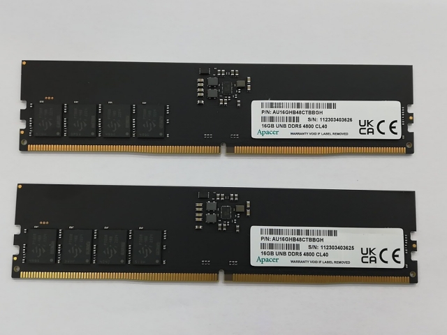 【中古】DDR5 16GB 2枚組（合計32GB） DDR5-4800(PC5-38400)【デスクトップPC用】【秋葉3号】保証期間１週間