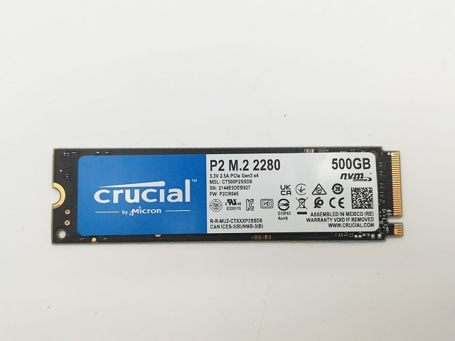 【中古】Crucial P2(CT500P2SSD8JP) 500GB/M.2 2280(PCIe3.0 NVMe)/QLC【川崎駅前】保証期間１週間