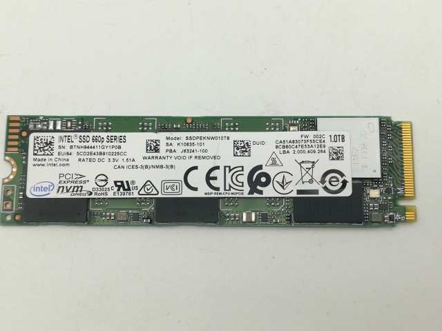 【中古】Intel SSD 660p SSDPEKNW010T8X1 1TB/M.2 2280(PCIe3.0 NVMe)/QLC【福岡筑紫】保証期間１週間