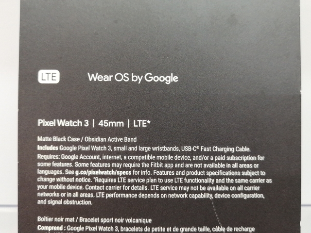【未使用】Google Pixel Watch3 LTEモデル 45mm Matte Black アルミケース/Obsidian アクティブ バンド【川越クレアモール】保証期間３ヶ月_2