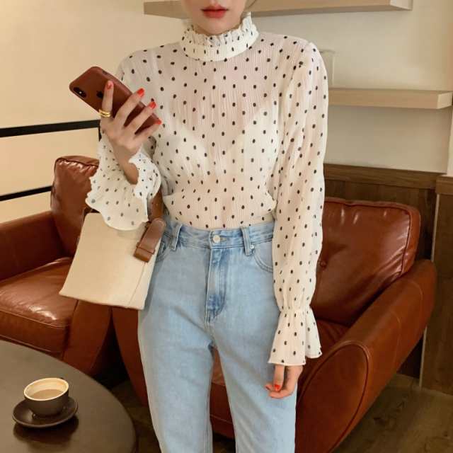春夏新作 ドット柄 シフォン ブラウス 透け感 トップス 長袖 レディース トップス ハイネック シャツ ブラウス シフォントップス  フリルの通販はau PAY マーケット - Kirari☆きらり