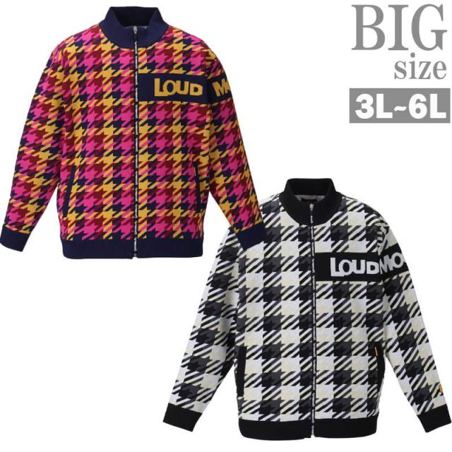 ニットジャケット チェック柄 大きいサイズ メンズ 蓄熱 軽量 LOUDMOUTH 総柄 お洒落 C041005-02