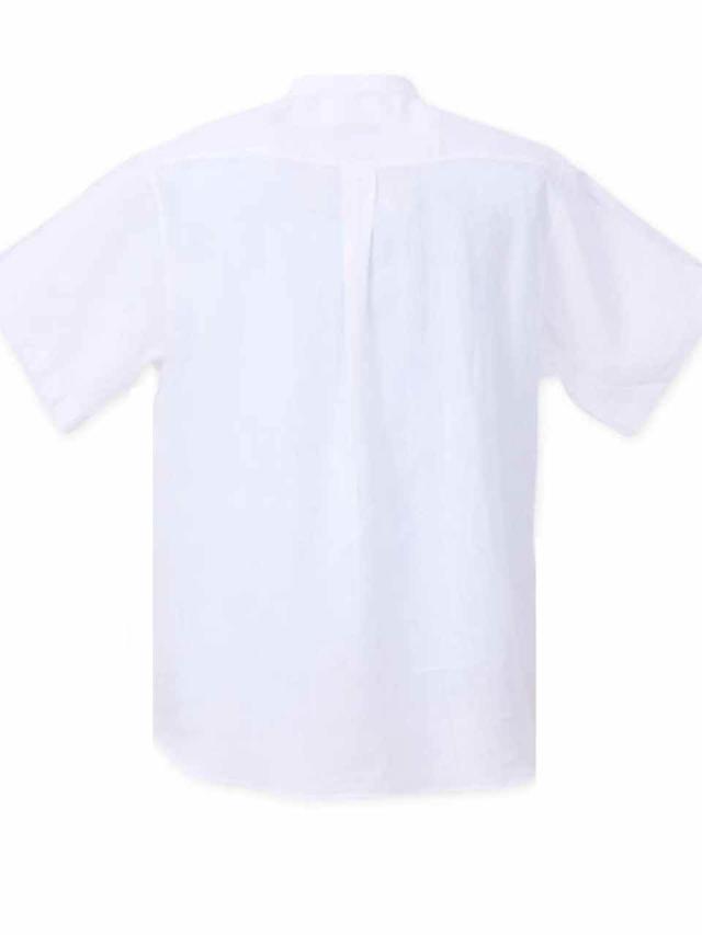 リネンシャツ 半袖 大きいサイズ メンズ 麻シャツ バンドカラー 胸