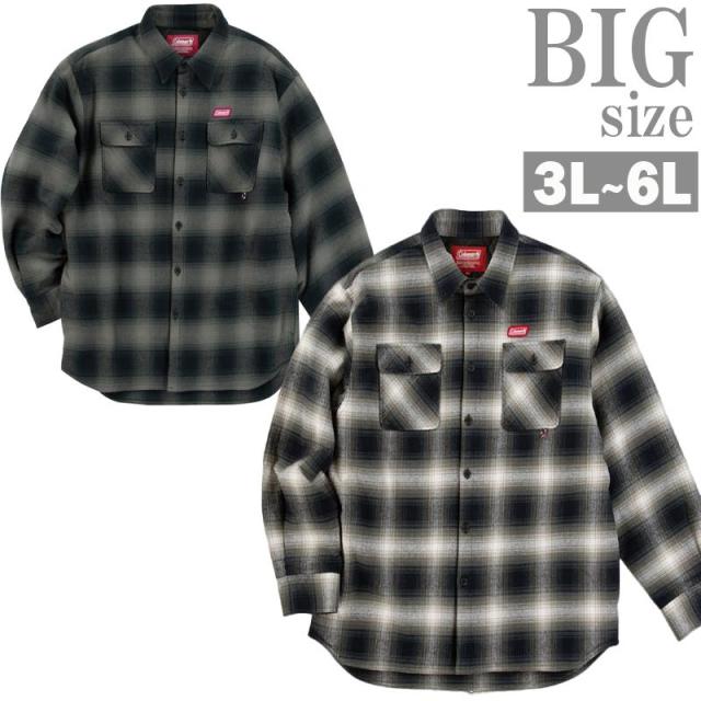 シャツジャケット 裏キルト チェック柄 大きいサイズ メンズ Coleman 長袖 ビッグサイズ C061103-04