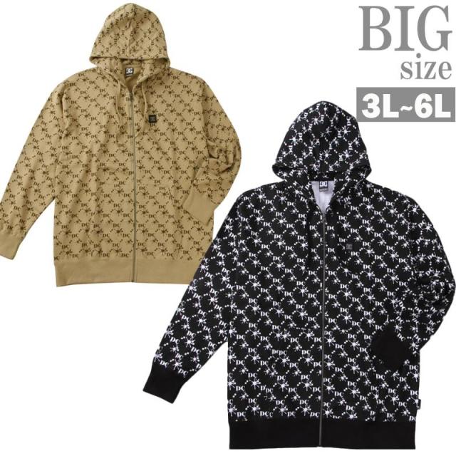 パーカー DCSHOES 大きいサイズ メンズ 総柄 ジップパーカ お洒落 デザイン ロゴプリント C070114-05