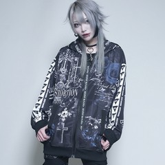 送料無料/[APPAREL]/セックスポットリベンジ/GUILTY ROSE NYLON ブルゾン 黒×フルカラー (M) ゴスロリ・パンク/SEX POT ReVeNGe