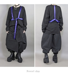 [APPAREL]/ディオラート/ハーネスベルト風 コルセットカットソー ブラック x ブルー (M) ゴスロリ・パンク/Deorart APPAREL]/ディオラート/ハーネスベルト風 コルセットカットソー