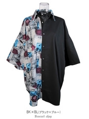 送料無料/[APPAREL]/ディオラート/[五分袖] モンスターサイズ・ルーズシャツ [ジュエル柄] ブラック x ブルー (L) ゴスロリ・パンク/Deorart