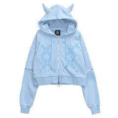 送料無料/[APPAREL]/リッスンフレーバー/束縛のツノ付き2WAYクロップドパーカー(裏毛) LIGHT BLUE (F) ゴスロリ・パンク/LISTEN FLAVOR