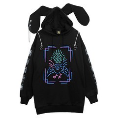 送料無料/[APPAREL]/リッスンフレーバー/麻雀 うさ耳パーカー BLACK (F) ゴスロリ・パンク/LISTEN FLAVOR