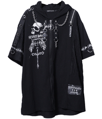 [APPAREL]/セックスポットリベンジ/CUSTOM ASYMMETRY DESIGN BLACK ROCK WASHER ZIP パーカ 黒 (F) ゴスロリ・パンク/SEX POT ReVeNGe_1
