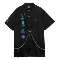 送料無料/[APPAREL]/リッスンフレーバー/ハーネス付麻雀シャツ BLACK (F) ゴスロリ・パンク/LISTEN FLAVOR