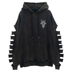 送料無料/[APPAREL]/リッスンフレーバー/誘惑の十字架 ダメージパーカー VINTAGE BLACK (F) ゴスロリ・パンク/LISTEN FLAVOR