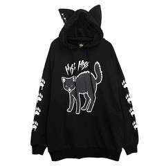 送料無料/[APPAREL]/リッスンフレーバー/やんのかステップ 猫耳パーカー BLACK (F) ゴスロリ・パンク/LISTEN FLAVOR