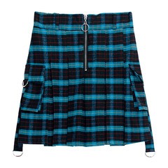 送料無料/[APPAREL]/リッスンフレーバー/カーゴポケットプリーツスカート BLUE CHECK (F) ゴスロリ・パンク/LISTEN FLAVOR