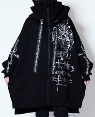 送料無料/[APPAREL]/セックスポットリベンジ/LOGO BELT DESIGN SLEEVE HIGH NECK ジップ パーカ 黒 (F) ゴスロリ・パンク/SEX POT ReVeNGe