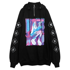 送料無料/[APPAREL]/リッスンフレーバー/A.YAMI x LISTEN FLAVOR コラボスタンドネックハーフジップパーカー BLACK (F) ゴスロリ・パンク/LISTEN FLAVOR 11,435円
